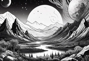 an alien planetary landscape tattoo idea