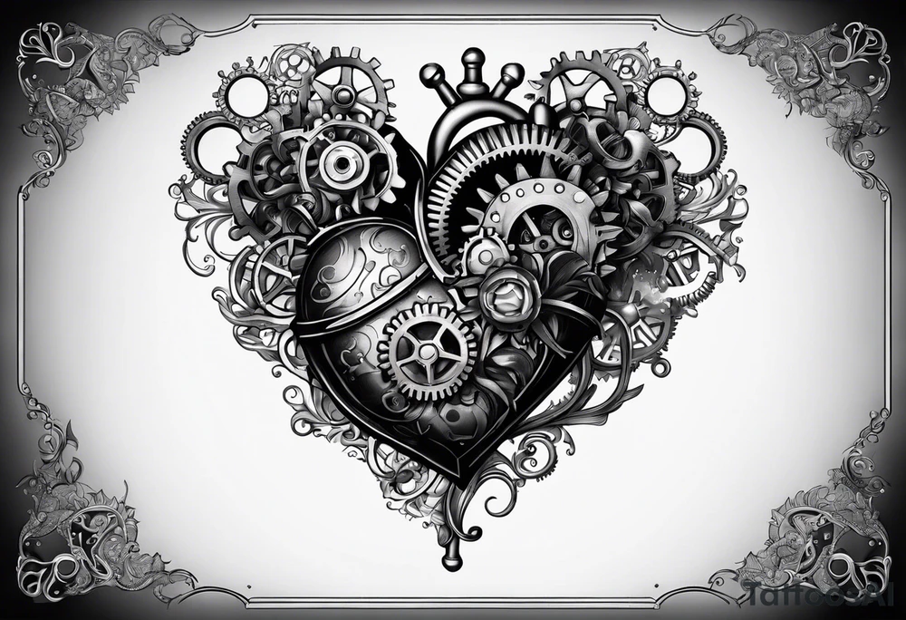 Mechanical heart with gears tattoo idea