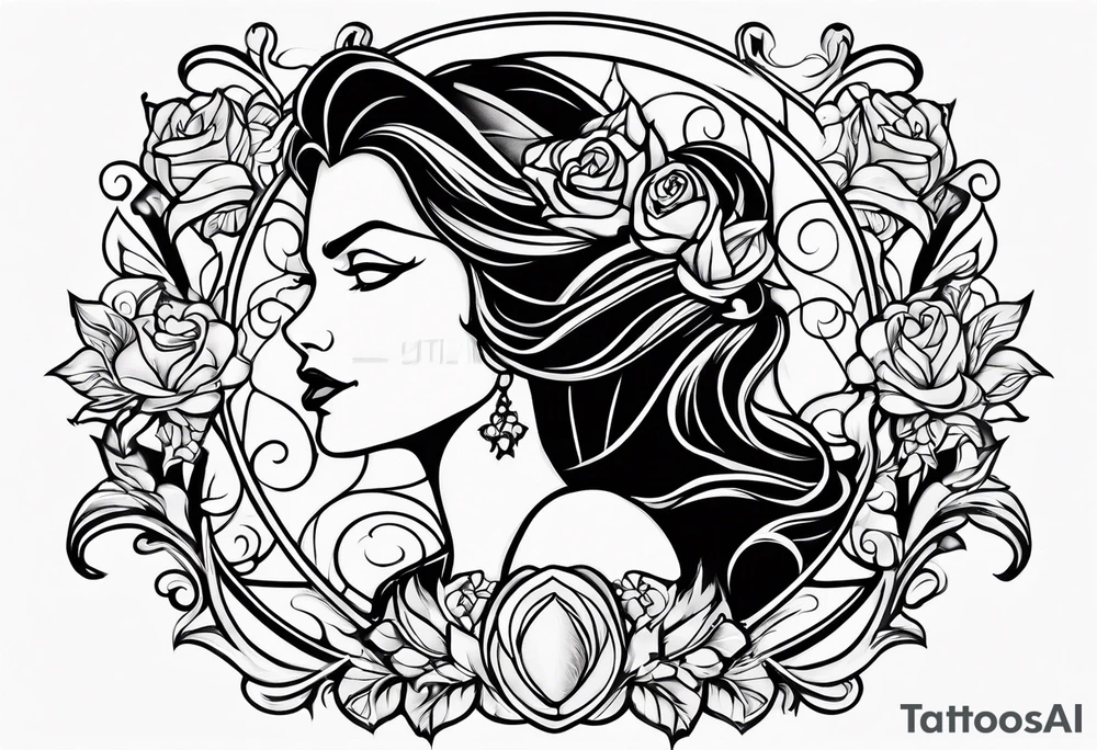 Passionate Beauty and the Beast embrace tattoo idea