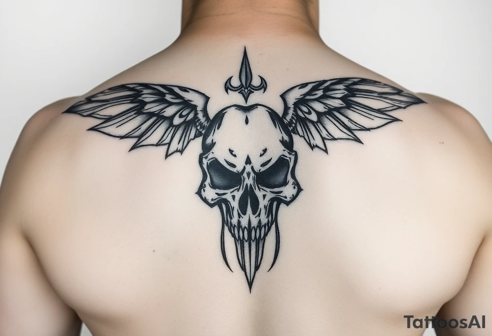 A tribal be with a skull for lower abdomen on a man tattoo idea