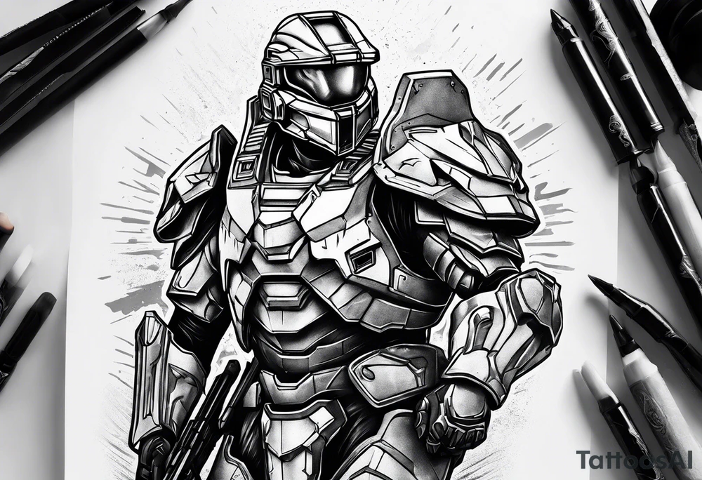 halo over an armored knight tattoo idea