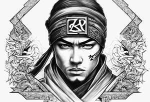 the letters A R in the middle of a ninja headband tattoo idea