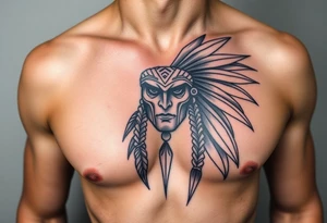 Warrior Indian left chest tattoo idea