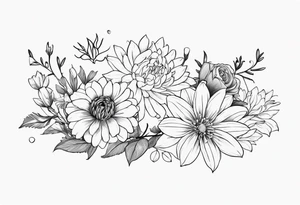 Asters, roses, Lillies, chrysanthemums in a line tattoo idea