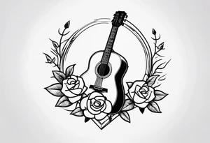 a rose, a wrench, and an acoustic guitar tattoo idea