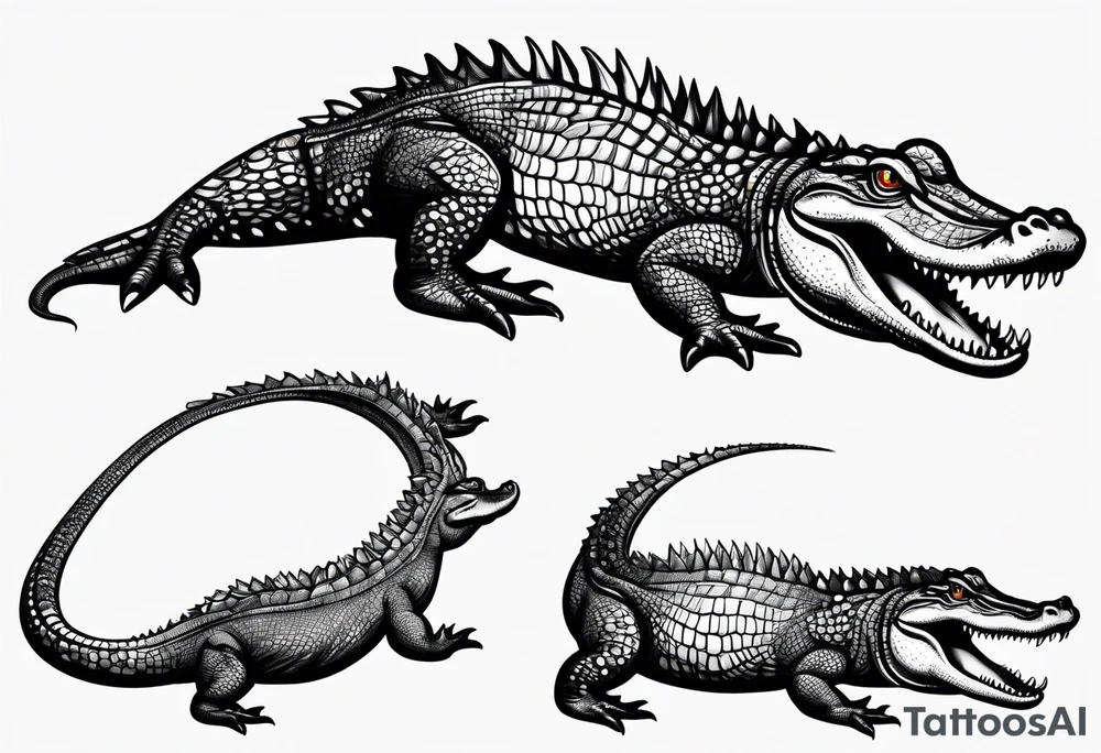 Full body alligator with tail leg top view tattoo idea
