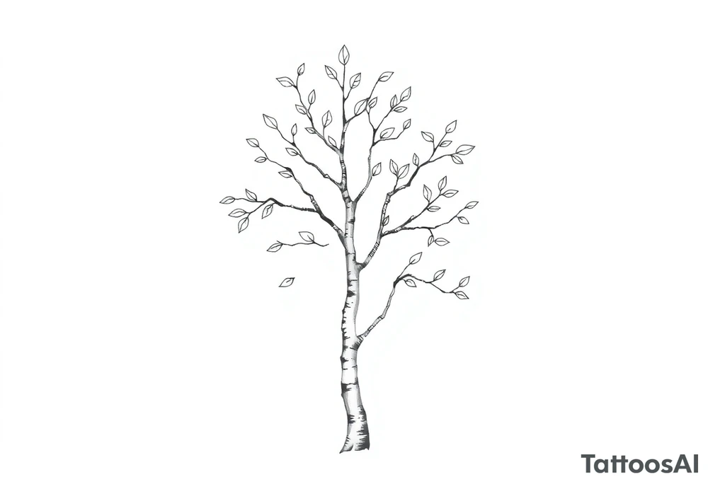 birch tree with leaves tattoo idea