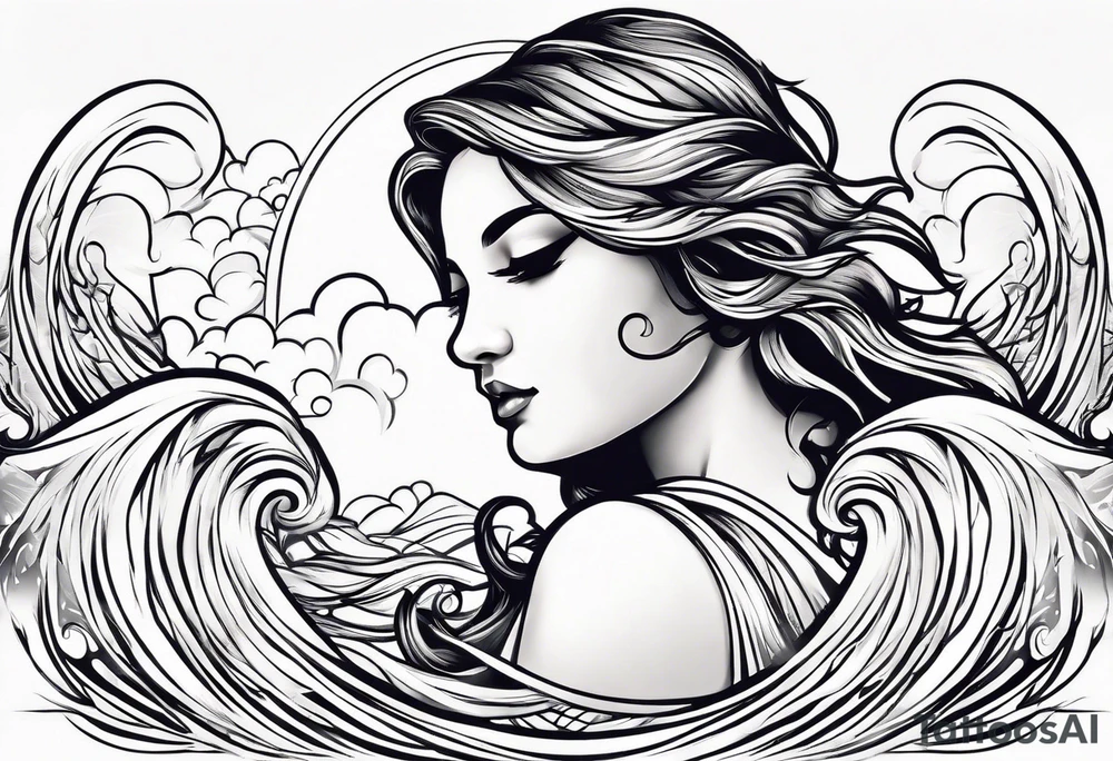 Wave and baby angel tattoo idea