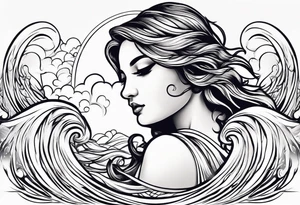 Wave and baby angel tattoo idea