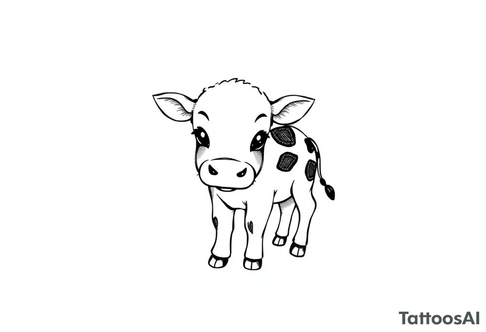 cute black and white baby cow tattoo idea