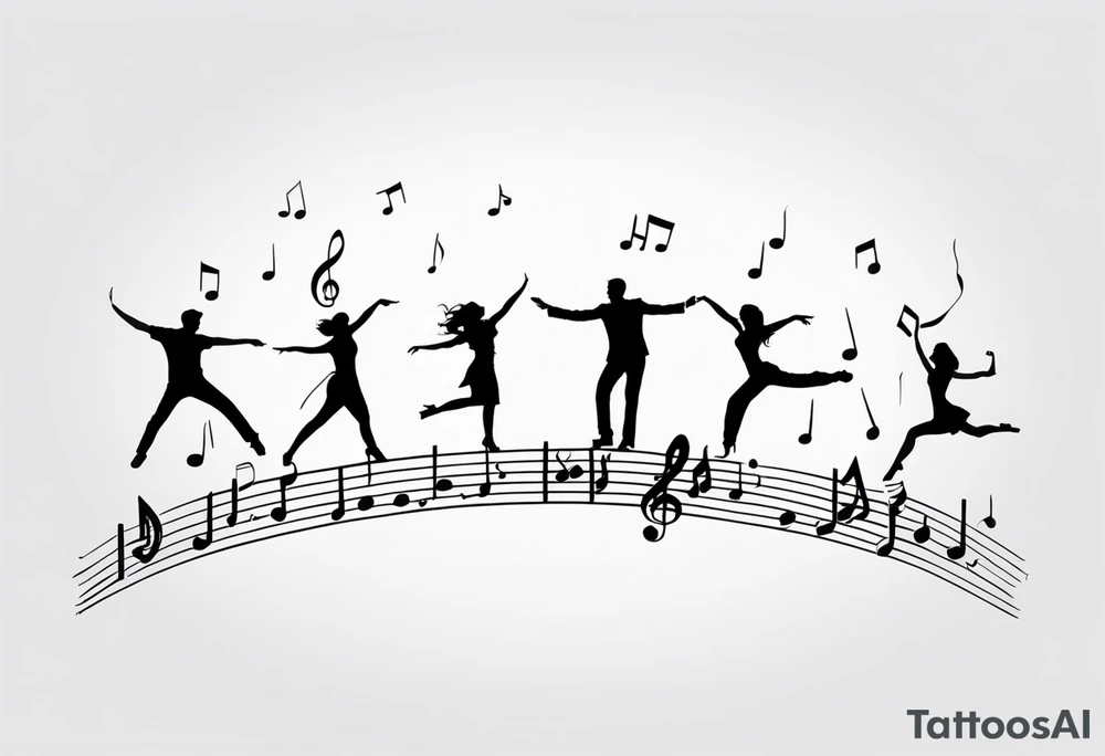 Music notes connecting people dancing tattoo idea