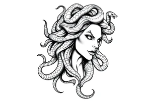 Scary Greek female god medusa with snake hairs tattoo idea