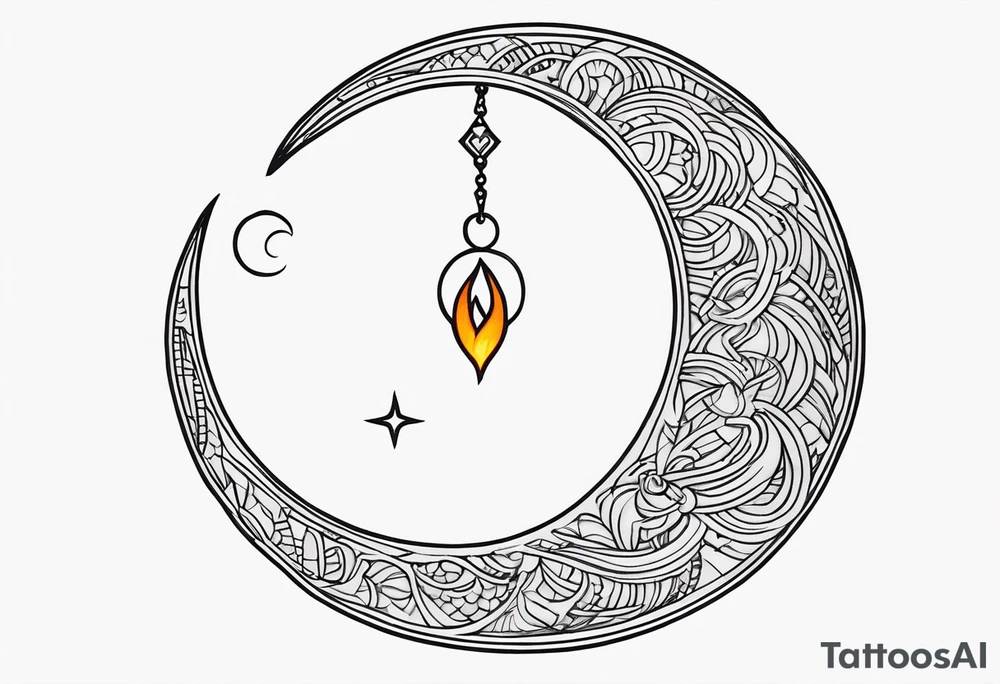 sacred crescent moon 
glyph 
fire 
celestial tattoo idea
