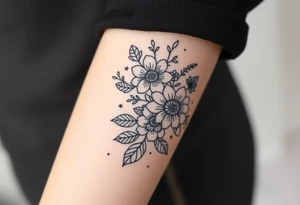 floral composition with japanese vibe, mutiple ornemental patern and leaf tattoo idea
