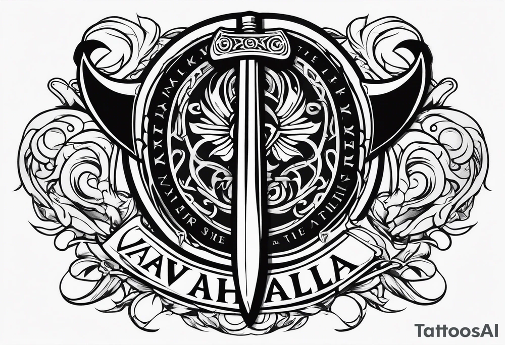 Valhalla sword shield axe tattoo idea