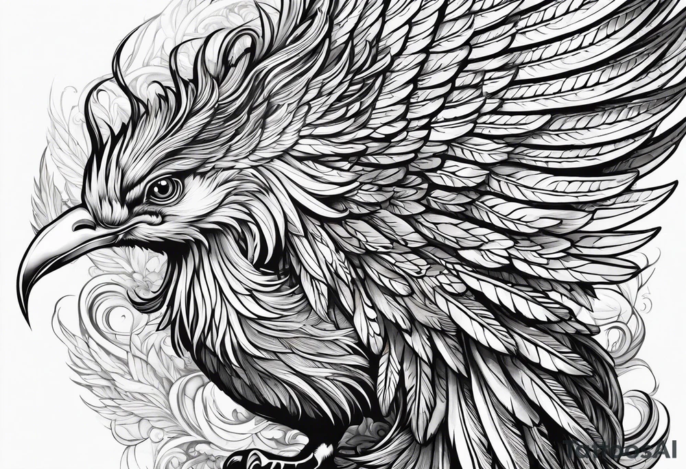 asian elegant long feathered phoenix
with a long neck, with wings closed tattoo idea