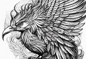 asian elegant long feathered phoenix
with a long neck, with wings closed tattoo idea