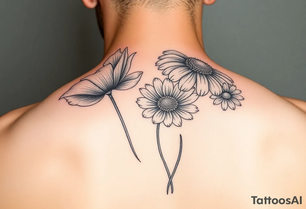 Poppy, chrysanthemum and daisy shoulder tatoo tattoo idea