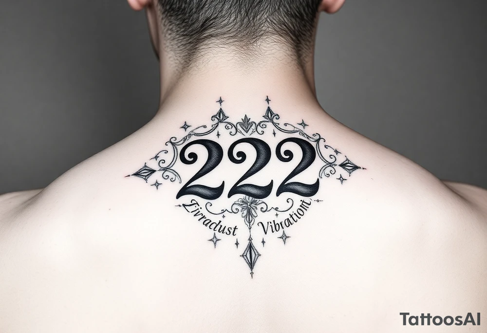 Bold 222 surrounded with love and stardust and vibration tattoo idea