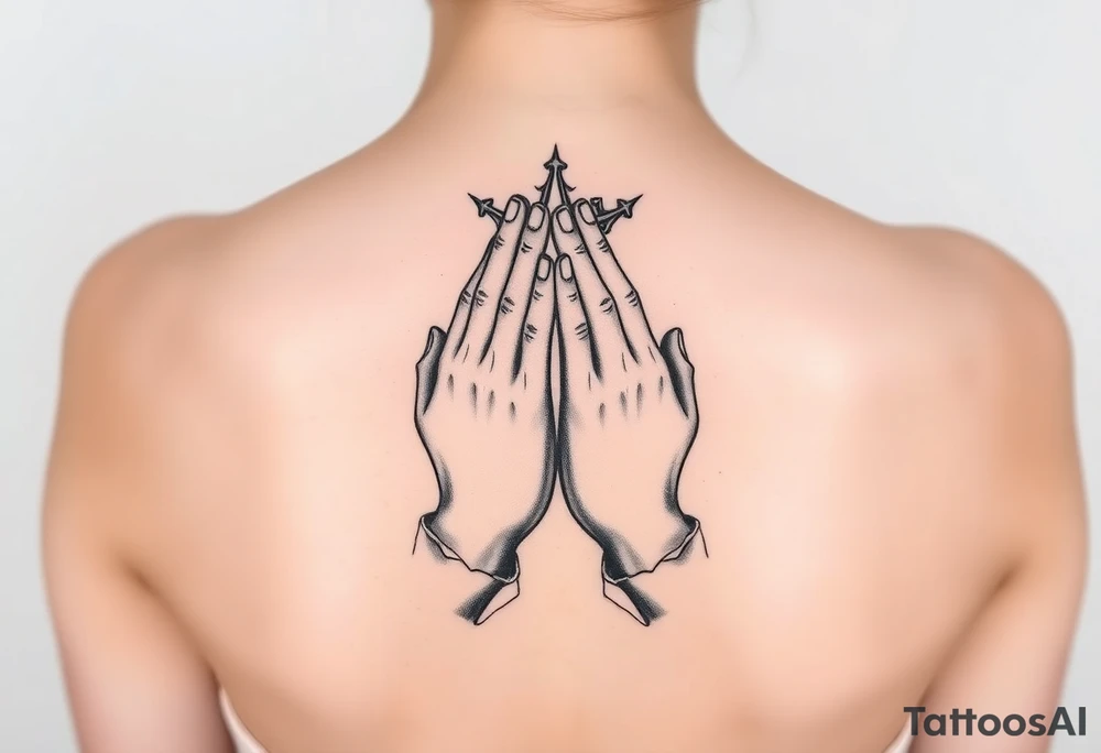 Prayer hands together trust, believe, crown tattoo idea