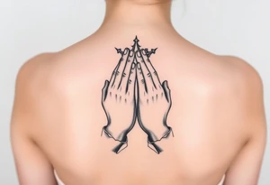Prayer hands together trust, believe, crown tattoo idea
