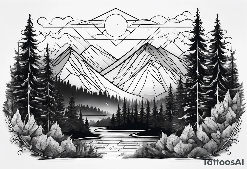 forest along the edges where the fires below and in the distance tattoo idea