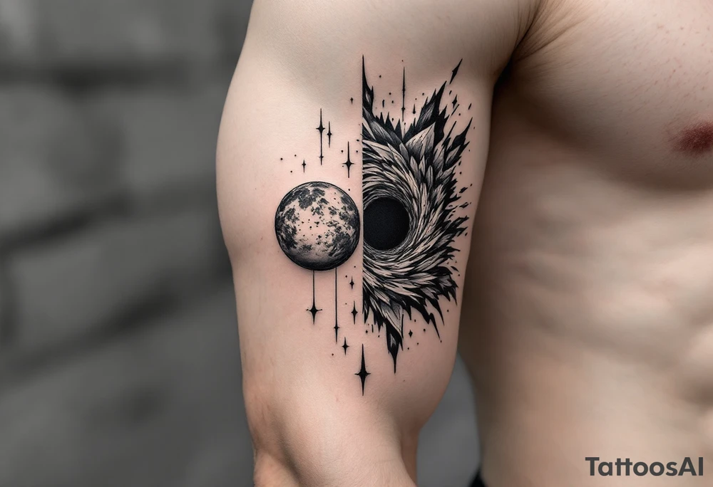 2 different worlds on both sides of a black hole tattoo idea