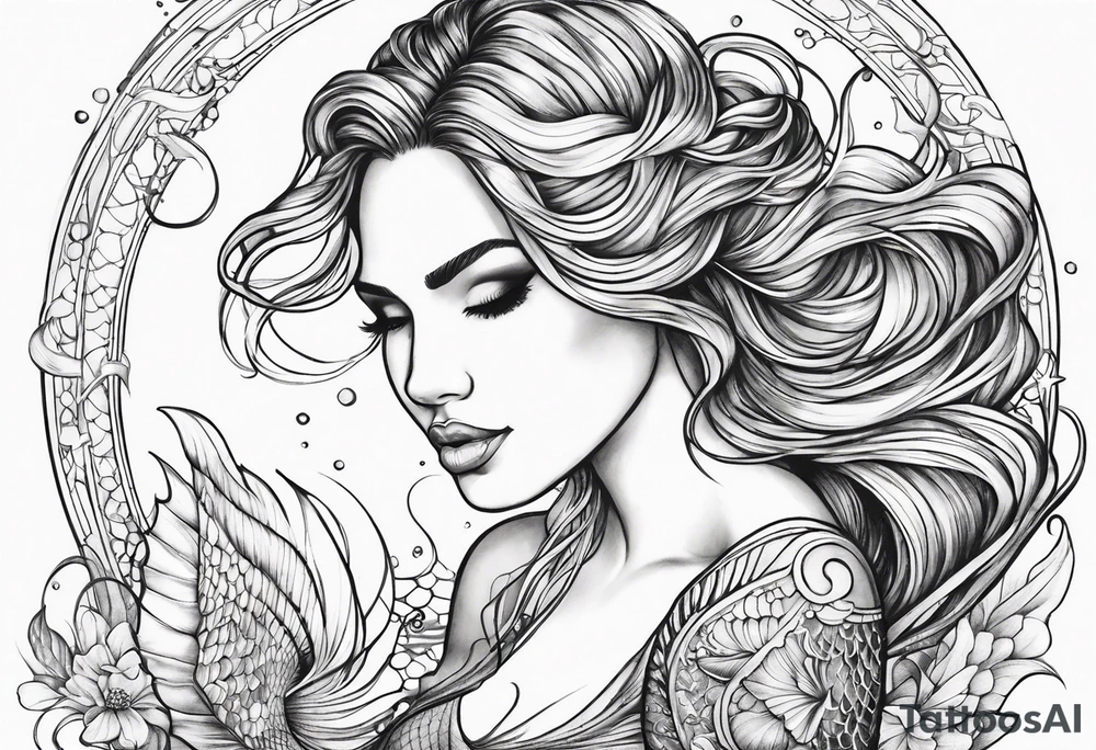 Draw me a nice magical mermaid fish tail tattoo idea