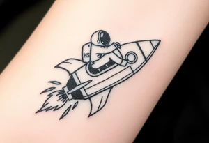 Falling apart rocket ship with sparks coming out the back  with astronaut riding it. It has LHS written on it and K and J on the nose tattoo idea