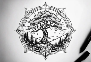 Tree and windrose tattoo idea