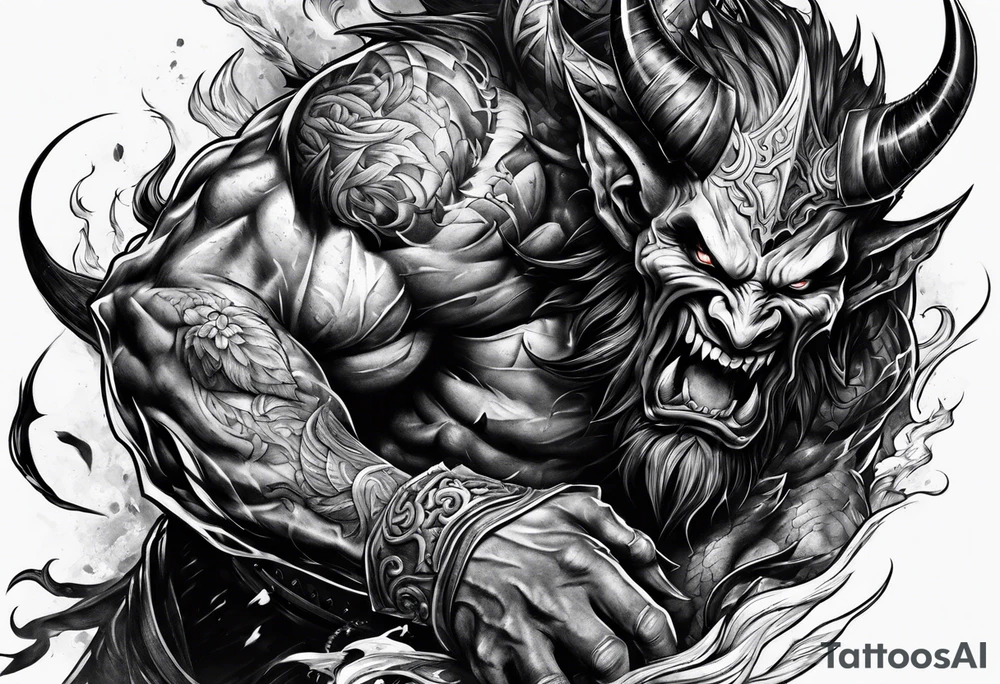 Demon attacking a man tattoo idea