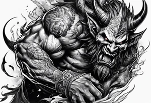 Demon attacking a man tattoo idea