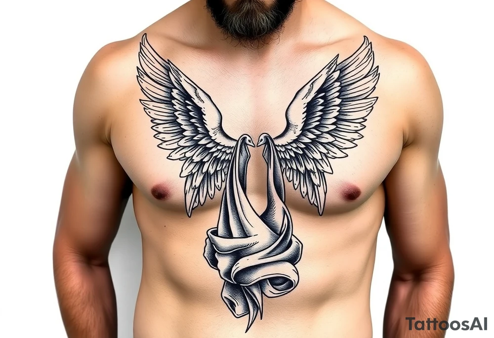 cast all your anxiety on him because he cares for you" with angels tattoo idea