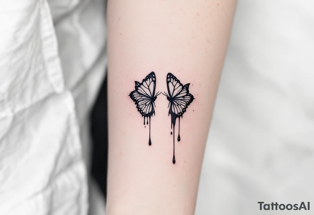 Two butterflyes with blood driping tattoo idea