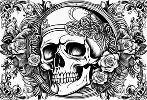 Memento mori written skull sleeve tattoo design tattoo idea