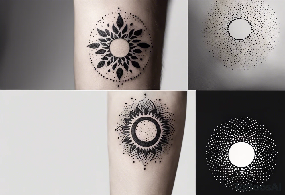 simple sun made of black dots and circles tattoo idea