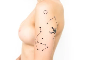 constellation tattoo with libra, cancer, Taurus, 2 scorpio and capricorn all in the universe stars only tattoo idea