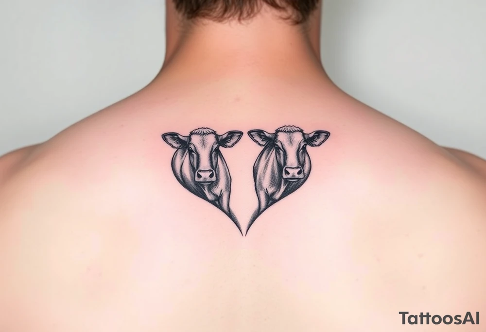 2 mini cows in the shape of a heart tattoo idea