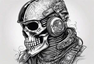 skeleton wearing a welding hood tig welding a heart back together tattoo idea