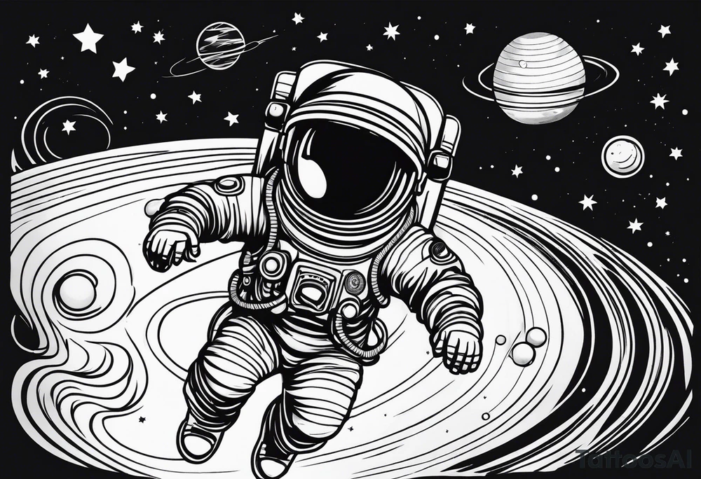 spaceman full-length in space with planets tattoo idea