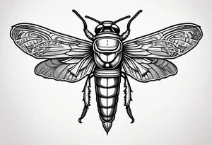 Cicada stippled and shaded with a sword behind it tattoo idea