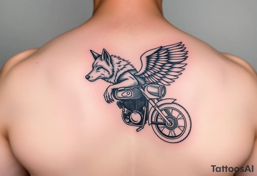 guardian angel wolf on a motorcycle tattoo idea