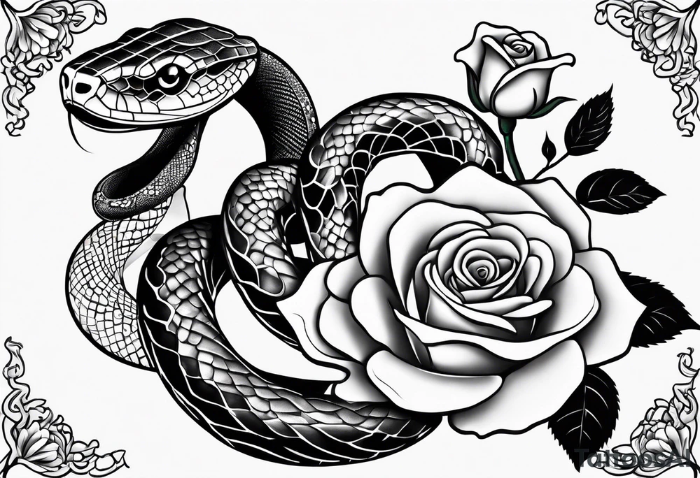 snake and 4 roses tattoo idea