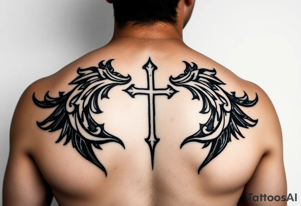 samoan tribal with cross and a clef tattoo idea