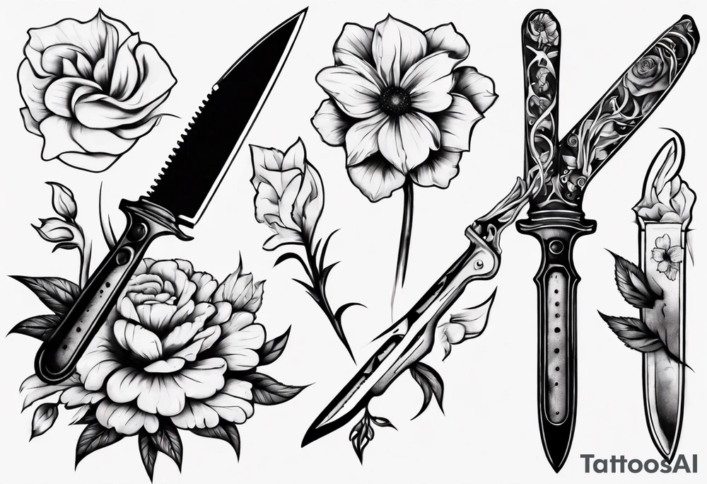 A knife stuck in a flower tattoo idea