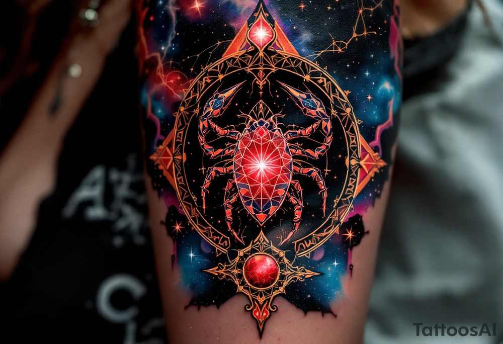 The ruby-bright heart of Antares pulses from Scorpius star constellation, the sky's crimson-clad arachnid warrior. tattoo idea