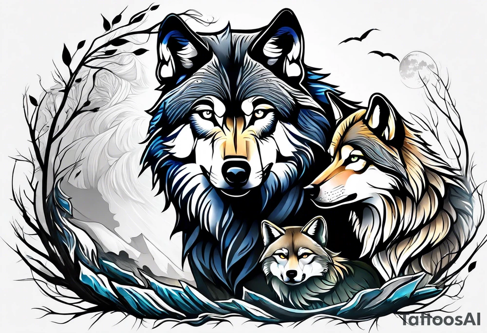 Wolf protecting cubs tattoo idea