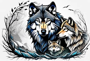 Wolf protecting cubs tattoo idea