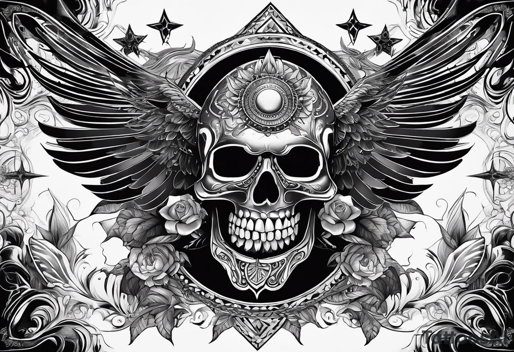 black kali, goddess pirate, alien, pachamama, valkrye, warrior, skull, lotus azul, wing, eagle, zenza resonance, stars, 5D tattoo idea