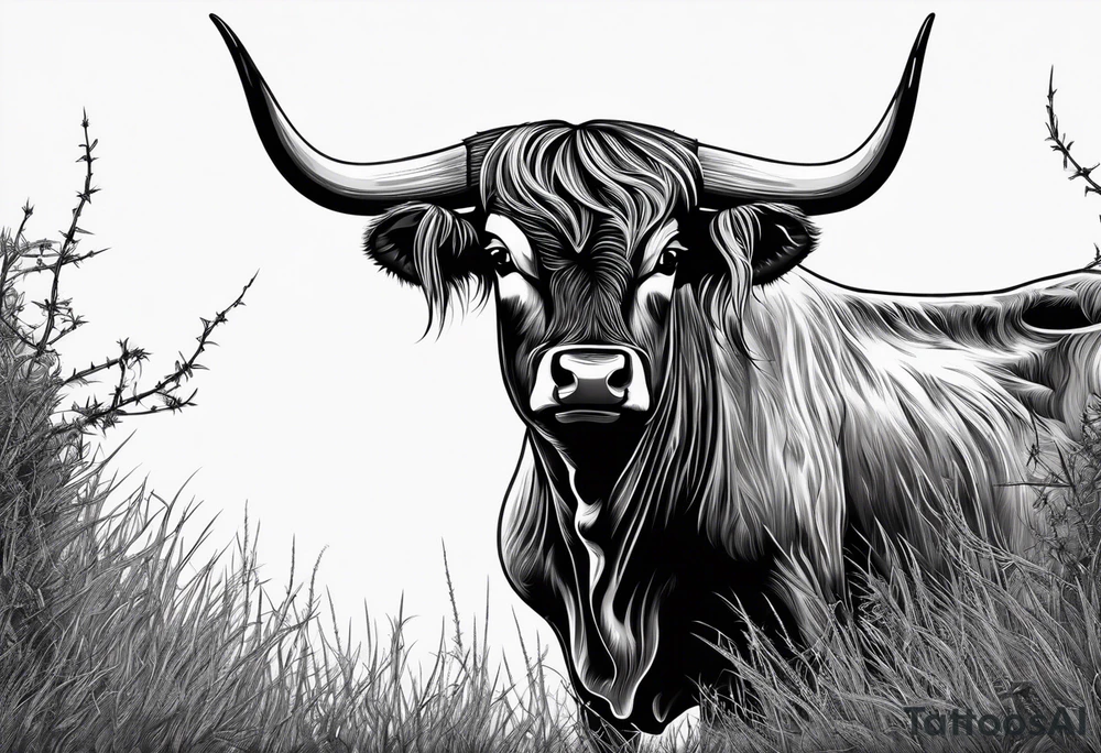 Texas Long horn with barbed wire tattoo idea